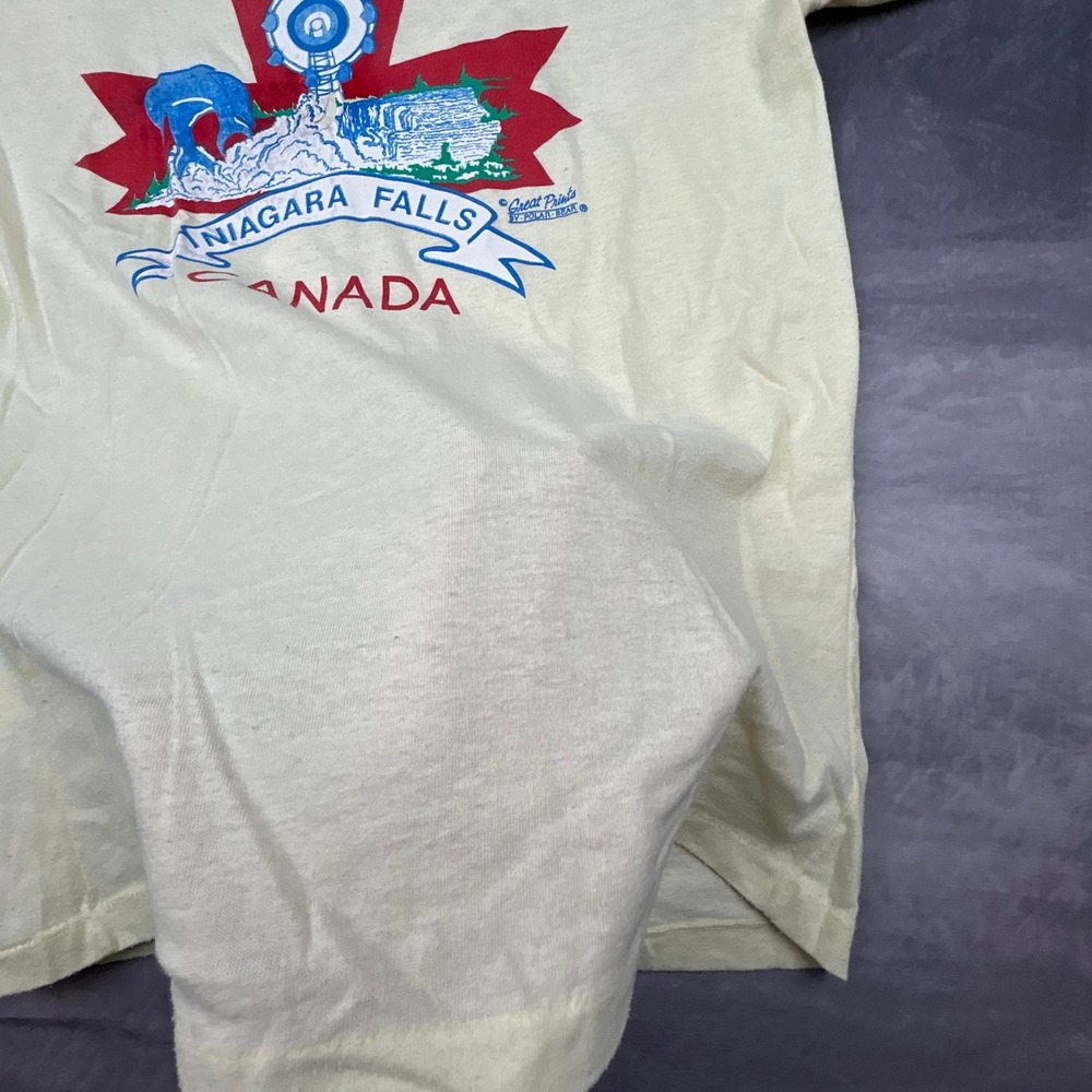 Vintage 80s Niagara Falls Canada Ringer T‎ Shirt Cream Souvenir Mens M Graphic - Picture 5 of 6